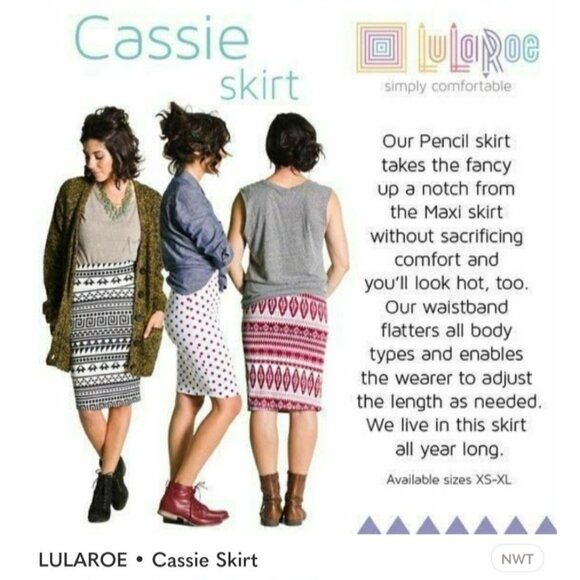 Lularoe Cassie Pencil Skirt Geometric Print Size Medium Stretch Yellow, Blue - Picture 7 of 10